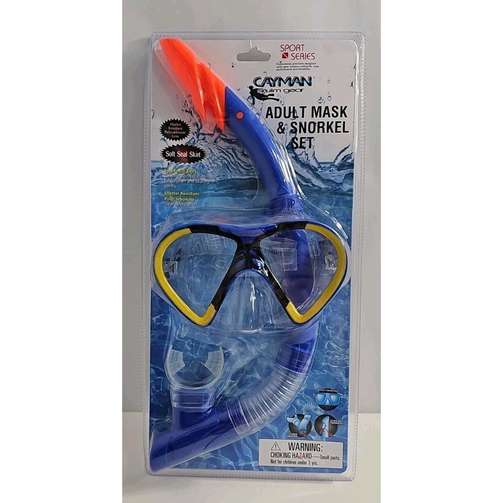 Adult Mask & Snorkel Set - Blue/Yellow/Black - Cayman Swim Gear Sport NEW SEALED